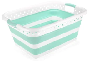 Biało-turkusowy składany kosz na pranie Addis Collapsible Laundry Basket
