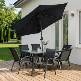 Zestaw Mebli Ogrodowych NEBRASKA Szary 6 Krzeseł Stół Tarasowy Parasol Nowoczesny