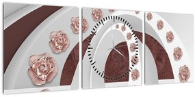 Obraz - Chmury 3D z kwiatami (z zegarem) (90x30 cm)