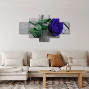 Obraz - Niebieska róża z zieloną łodygą (125x70 cm)