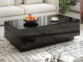 Stolik kawowy 100x31x50 cm - z 2 szufladami - Błyszczące wykończenie - Płyty wiórowe - Czarny