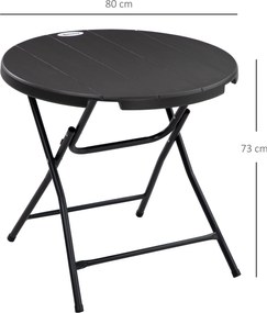 Outsunny Stół ogrodowy okrągły składany dla 4 osób efekt drewna ciemnoszary 80x80x73cm | Aosom PL