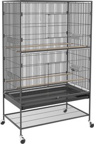 PawHut Klatka dla ptaków z drążkami siedziskowymi, zabawkami dla ptaków, wyjmowaną tacą na dnie, 1 półka, Szary