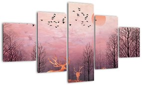 Zdjęcie - Jeleń w blasku zachodzącego słońca (125x70 cm)
