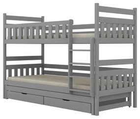 Łóżko piętrowe BARTEK 180x90 szare drewniane trzyosobowe z szufladami KOCOT KIDS