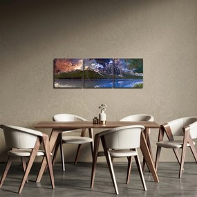 Obraz jeziora i gór (z zegarem) (90x30 cm)