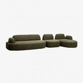 Sofa Modułowy Z Prawym Szezlongiem, 3-częściowy, Z Modułem Narożnym Tapicerowany Giorgia Tkaniny Verde Army - Sklum