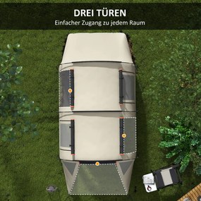 Outsunny Namiot kempingowy dla 4-5 osób, z przyciemnianymi oknami, wodoodporny, 180W x 460D x 230S cm, khaki/pomarańczowy