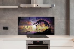 Szkło Ozdobne do Kuchni Smok i Statki na Wzburzonym Morzu