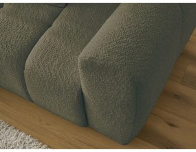 Rozkładany/ze schowkiem narożnik z materiału bouclé (lewostronny/z szezlongiem) w kolorze khaki Roxelane – Bobochic Paris