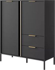 Komoda Zante – elegancka komoda w kolorze antracytowym ze złotymi detalami, 2-drzwiowa z 2 szufladami
