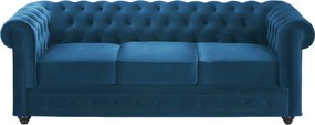 Kanapa 3-osobowa CHESTERFIELD - Welur w odcieniu morskim
