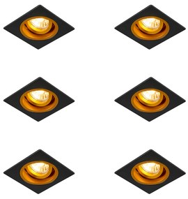 Zestaw 6 reflektorów wpuszczanych czarno-złotych 9,3 cm, obrotowych i odchylanych - Chuck