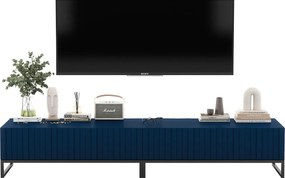 Szafka RTV z 2 drzwiami - korpus Granatowy mat, fronty ryflowane Granatowy mat - 220 cm, stelaż z czarnego metalu