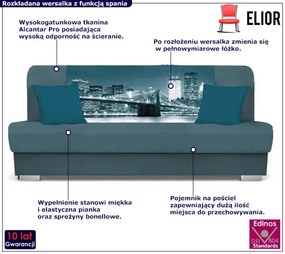 Niebieska tapicerowana wersalka z motywem mostu - Piovia 7X