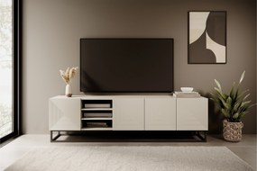 Szafka RTV Asha 200 cm ryflowana z wnęką i czarnym stelażem - kaszmir