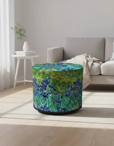 Zielono Niebieska Tapicerowana Pufa Z Motywem Roślinnym W6-Z29