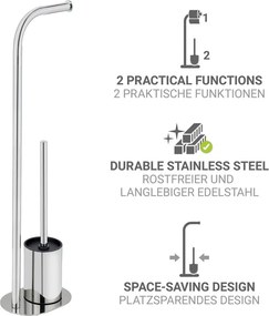 Stojak na papier toaletowy ze szczotką ze stali nierdzewnej w kolorze srebra z połyskiem Levante – Wenko