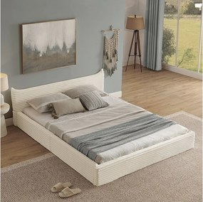 Łóżko dla dorosłych 140x200 cm z zagłówkiem i stelażem z listew, beżowy szenil - bez materaca