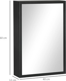 kleankin Szafka z Lustrem, Szafka Łazienkowa, 3 Regały, Stal Nierdzewna, 40x12x60cm, Czarna