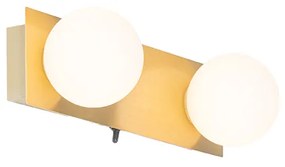 Lampa ścienna złota 28 cm IP44 2-punktowa z włącznikiem - Cederic Nowoczesny Oswietlenie wewnetrzne