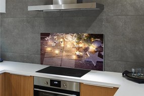 Panel szklany do Kuchni Świąteczny Blask Lampek i Szyszek