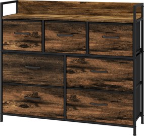HOMCOM Komoda z 7 Szufladami z Tkaniny, Design Industrialny, Stalowa Rama, 98x29x85cm, Brąz/Czarny