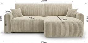 Rozkładany narożnik dwustronny L NORDEN PAROS 250x140 cm, jasnoszary
