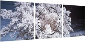 Obraz - Śnieżnobiałe drzewo (z zegarem) (90x30 cm)
