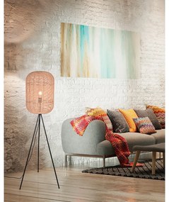 Beżowa lampa stojąca z tekstylno-wiklinowym kloszem (wysokość 150 cm) Runa – Trio