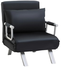 HOMCOM fotel z funkcją spania i łóżka sofa do spania 5-stopniowa regulacja oparcia do 120 kg 65x69x80 cm z poduszką czarny | Aosom PL