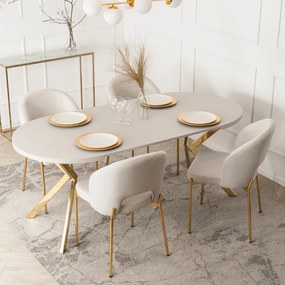 Stół Okrągły Rozkładany LUGO 90-190 cm Kaszmir/Złoty Glamour