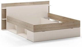 Biało-naturalne łóżko dwuosobowe w dekorze dębu ze schowkiem bez stelaża 160x200 cm Albo – Marckeric