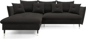 Narożnik GLAM Lewostronny z funkcją spania, zestaw z poduszkami wolnostojący tkanina RIVIERA 100 Czarny DOMO HOME