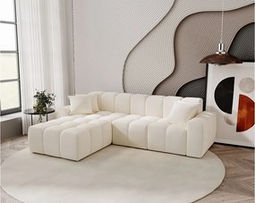 Emporius Napoli narożnik do salonu - gruba pianka, miękki narożnik w nowoczesnym stylu - lewostronny, tkanina aksamitna, kremowy (Komodo 10)