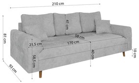 Jasnoszara sofa 210 cm Ariella – Ropez