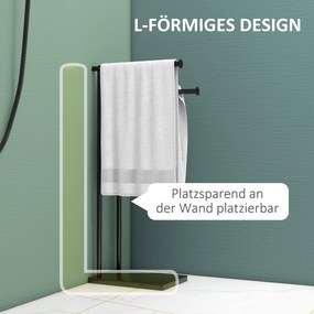 HOMCOM Wolnostojący wieszak na ręczniki z 2 drążkami, czarny, 35,5x20x78 cm | Aosom PL