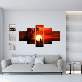 Obraz - Sylwetki zwierząt o zachodzie słońca (125x70 cm)