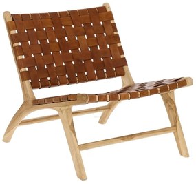 Koniakowo-naturalny skórzany fotel z plecionką Calixta – Kave Home