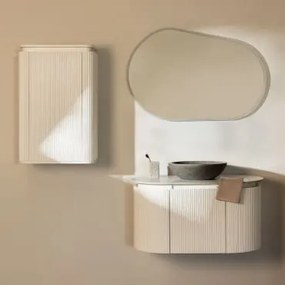 Zestaw Mebli Łazienkowych Z Drewna Carsone Biała & Biała & Okrągły Szary Cement Ø40 Cm Tarsis & Owalna Lampa Led - Sklum