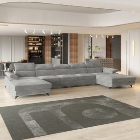 Masseno Narożnik VIVENTE z funkcją spania i pojemnikiem na pościel Narozniki U, Rozkładana sofa - Jasnoszary, MONOLITH 84