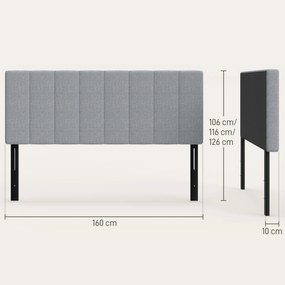 HOMCOM Zagłówek 3-stopniowo regulowany zagłówek łóżka z metalowymi nóżkami wygląd lnu do sypialni 160x10x106/116/126 cm Szary | Aosom PL