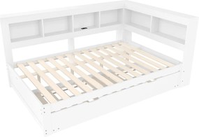 Łóżko dzienne 140x200 cm - łóżko dziecięce z łóżkiem wysuwanym i stelażem - białe - bez materaca