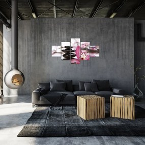 Obraz kamieni do masażu i storczyków (125x70 cm)