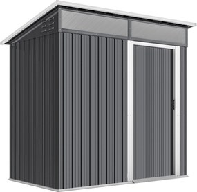 Outsunny Domek na Narzędzia z Oknami, Wentylacją, Drzwiami Przesuwnymi, Stal Wodoodporna, Odporny na Warunki Atmosferyczne, Ciemnoszary