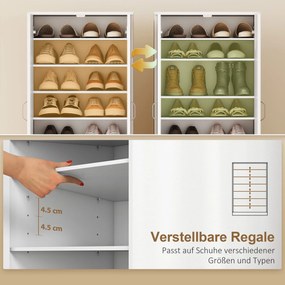 HOMCOM Szafka na buty z cichymi zawiasami, regulowane półki, 6-poziomowy regał na buty do przedpokoju, na 14 par, 55 x 35 x 108 cm, drewno, Biały