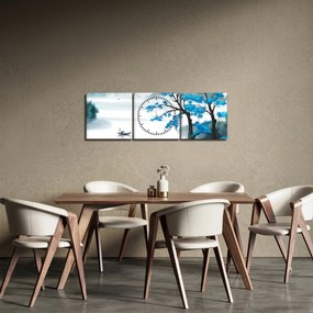 Obraz - Malowane jezioro z łódką (z zegarem) (90x30 cm)