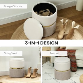 HOMCOM Taboret z miejscem do przechowywania, kremowy, z metalowym pierścieniem, dwukolorowy design, Ø36 x 44H cm