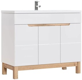 Szafka łazienkowa z umywalką Dixi 6S 100 cm - Biały połysk