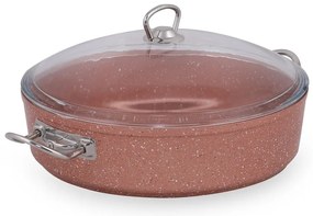 Różowy niski aluminiowy garnek z pokrywką Güral Porselen Classic, ø 30 cm